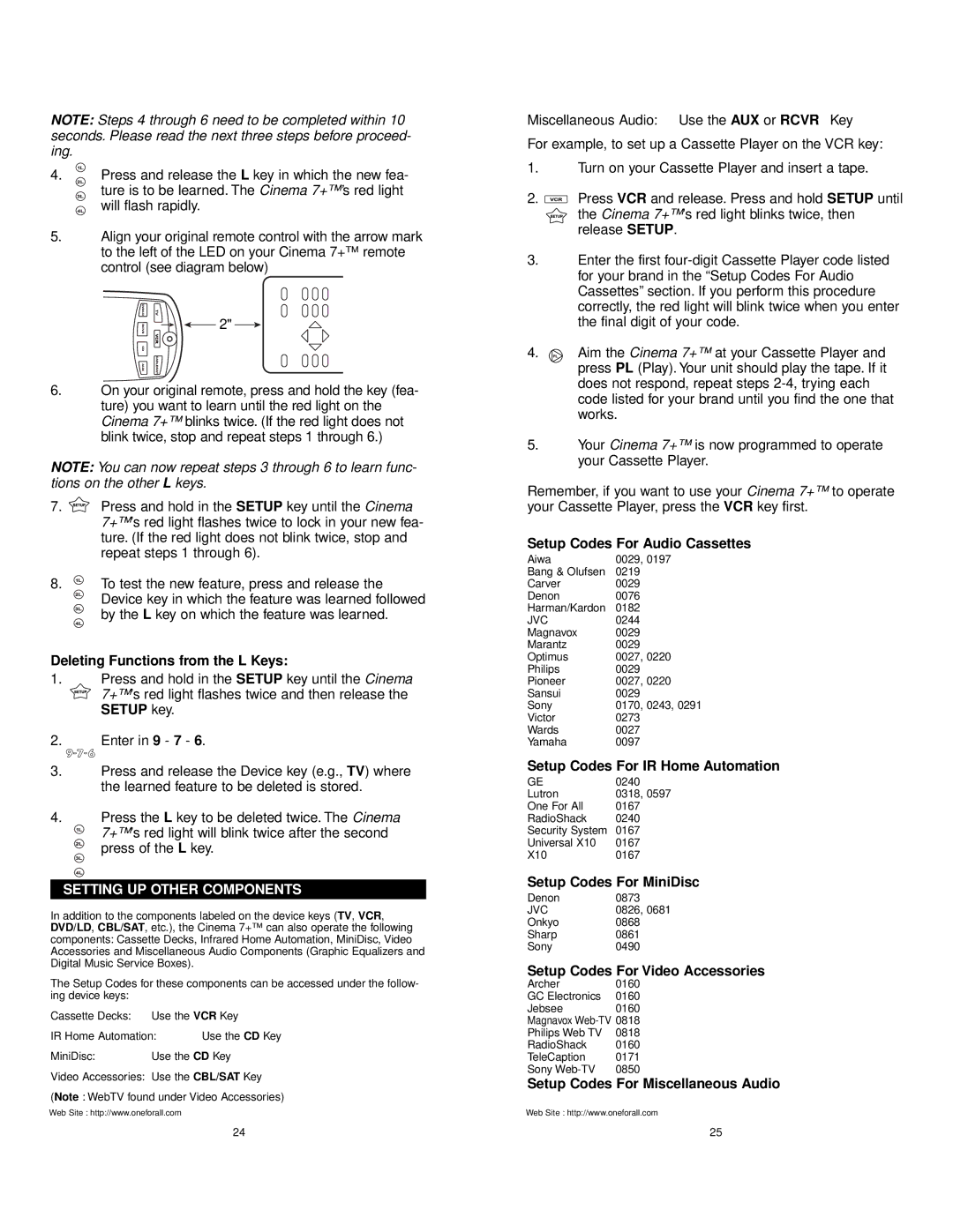 Universal Electronics URC 7800 manual Setting UP Other Components 