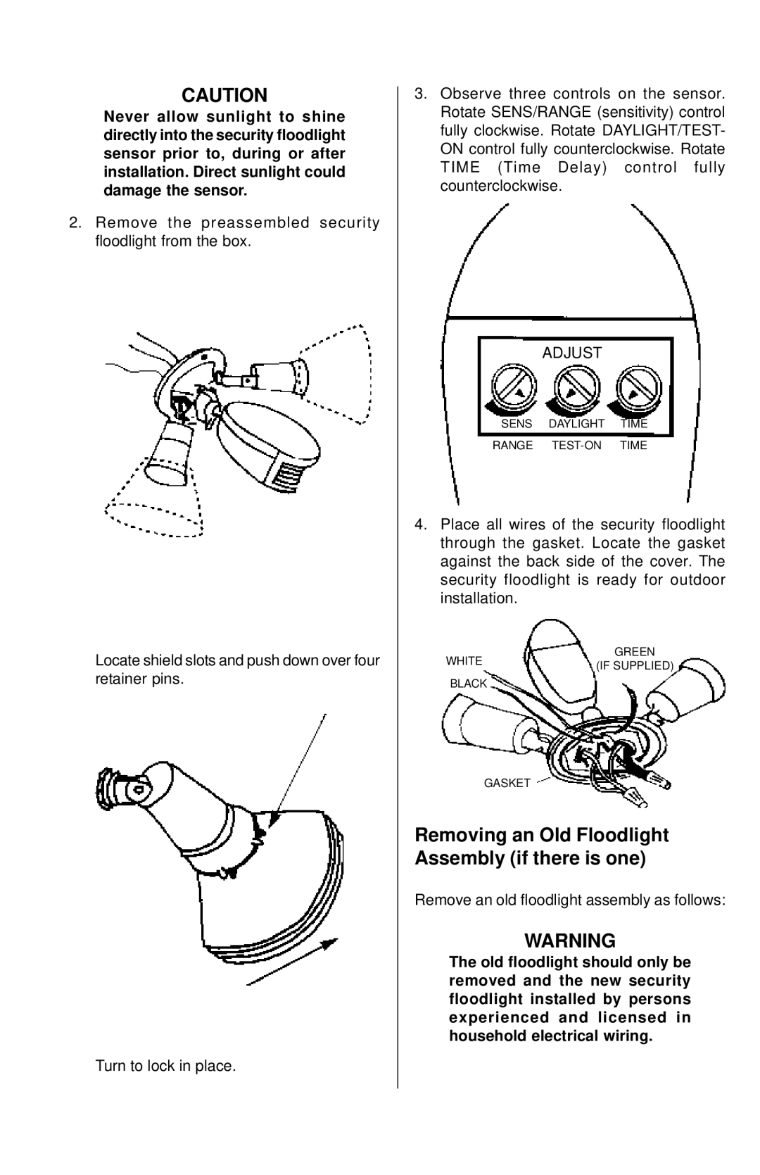 Universal HE-112W, HE-117-2B, HE-100BW, HE-117W owner manual Removing an Old Floodlight Assembly if there is one, Adjust 