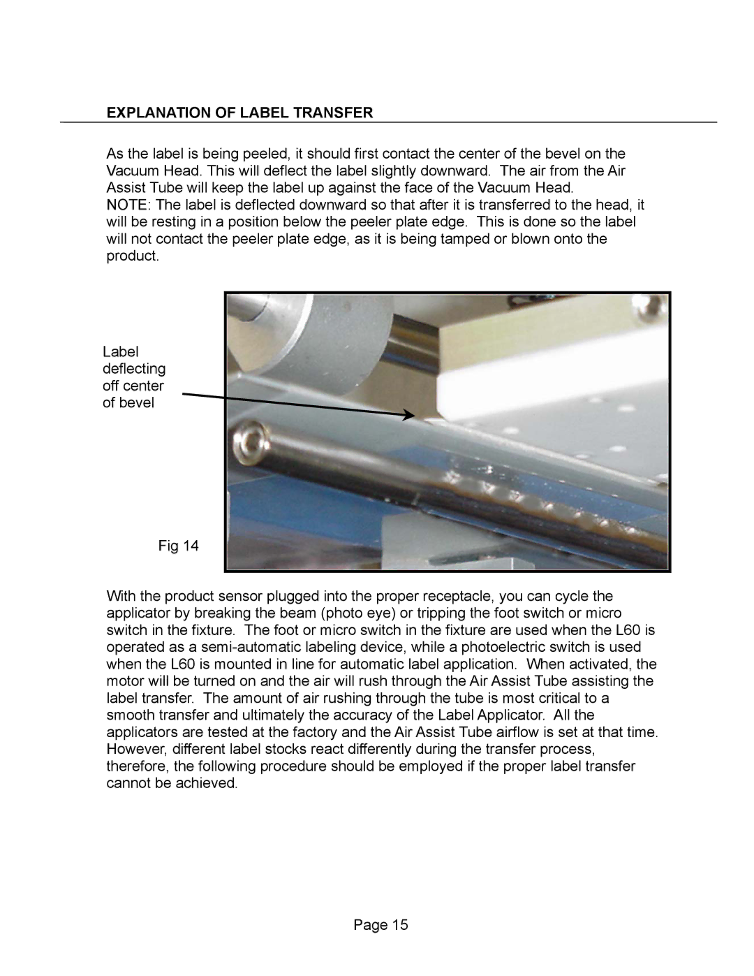 Universal L60 manual Explanation of Label Transfer 