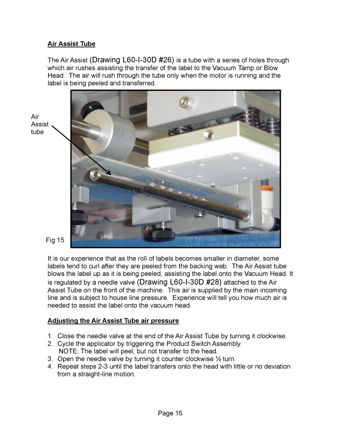 Universal L60 manual Adjusting the Air Assist Tube air pressure 