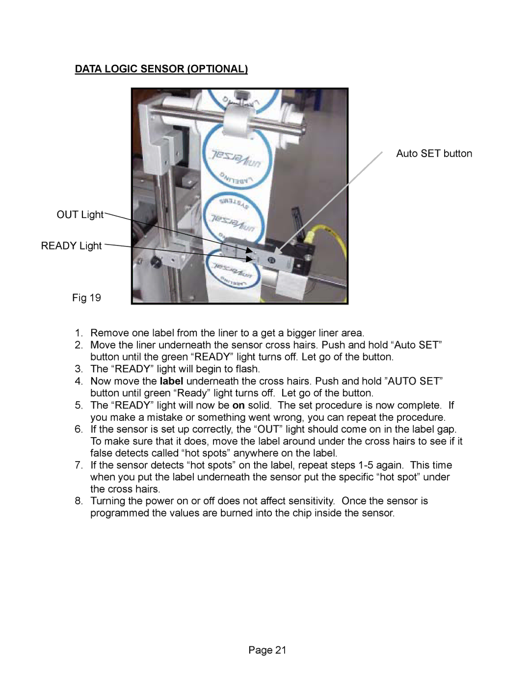 Universal L60 manual Data Logic Sensor Optional 