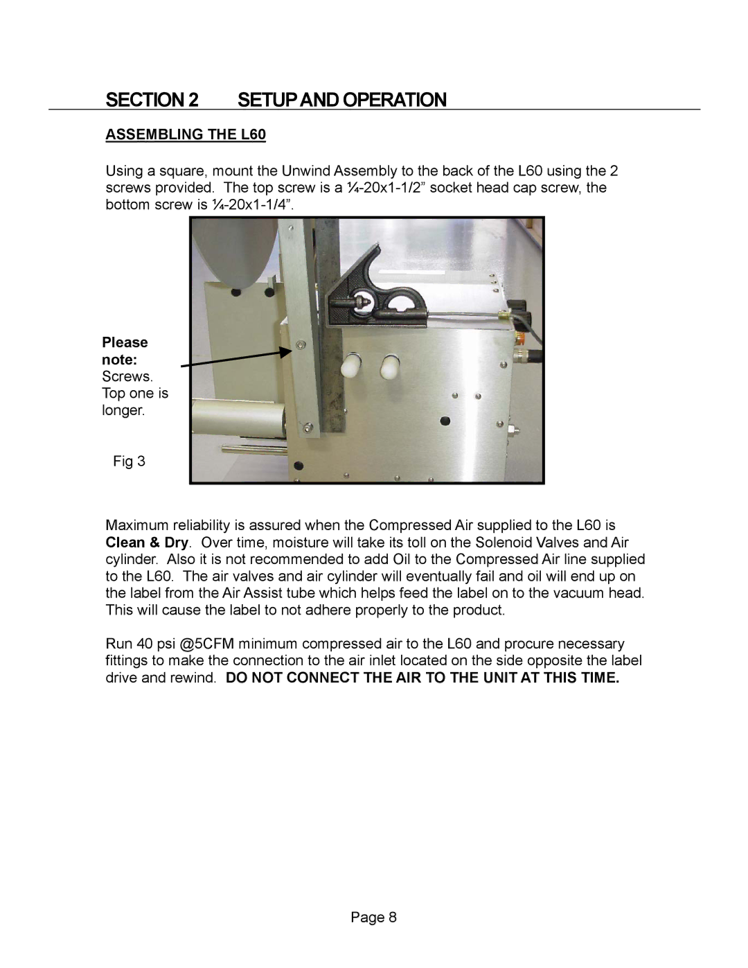 Universal manual Setupand Operation, Assembling the L60 