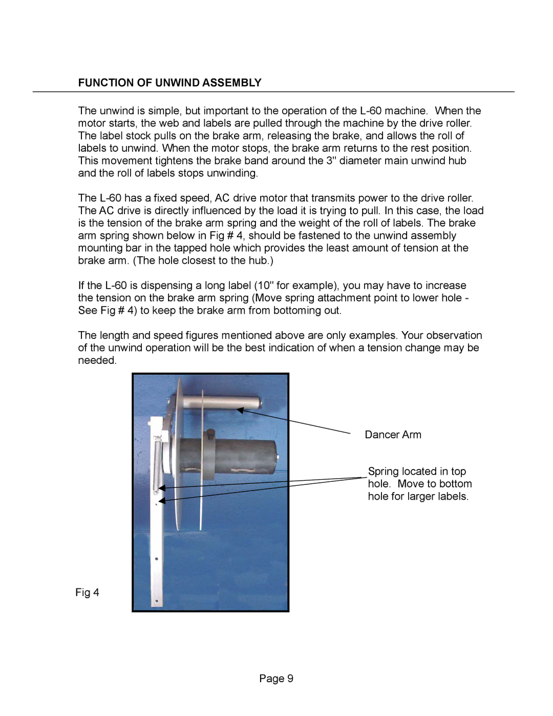 Universal L60 manual Function of Unwind Assembly 