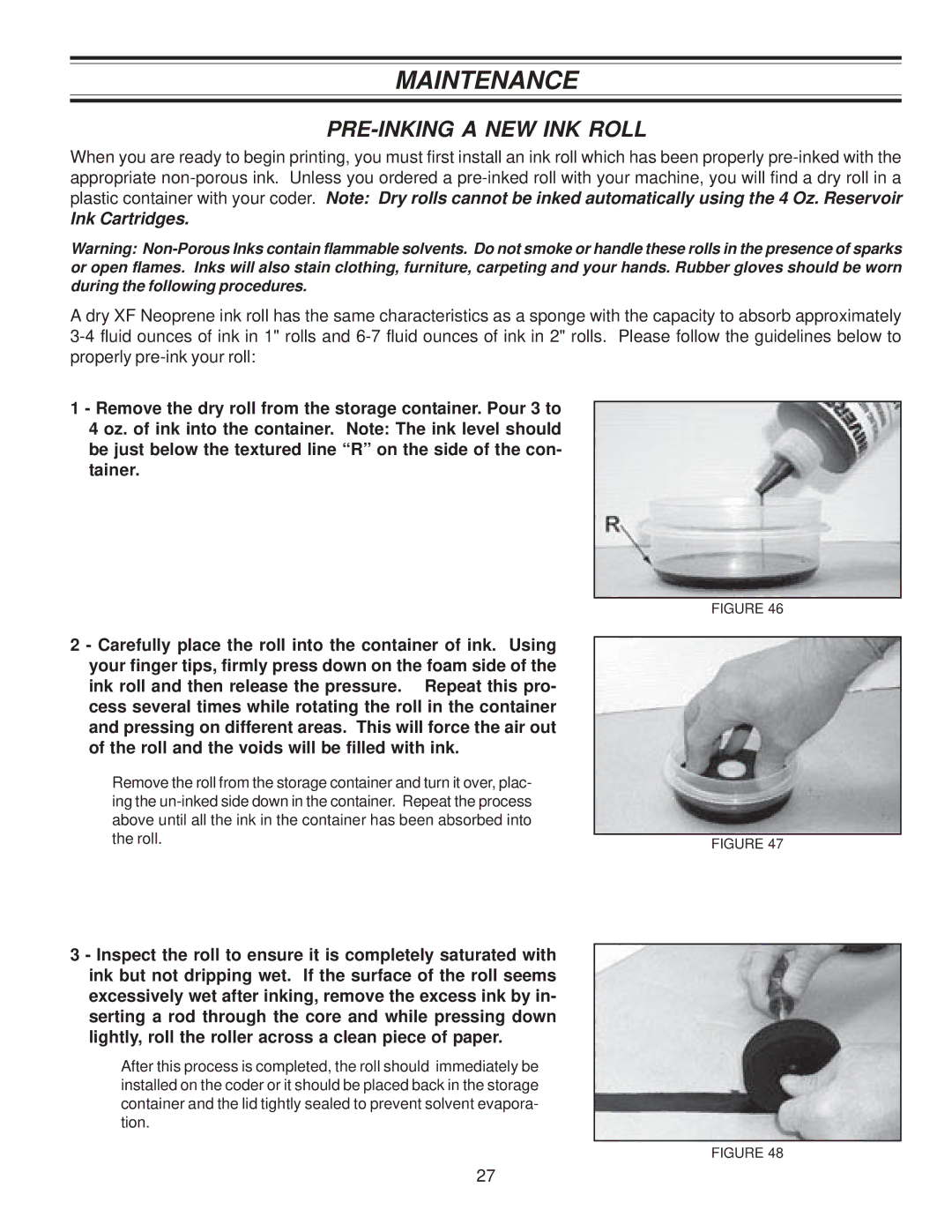 Universal Laser Systems CLP-100NI-NPRT manual Maintenance, PRE-INKING a NEW INK Roll 