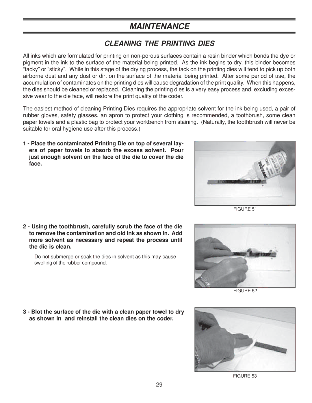 Universal Laser Systems CLP-100NI-NPRT manual Cleaning the Printing Dies 