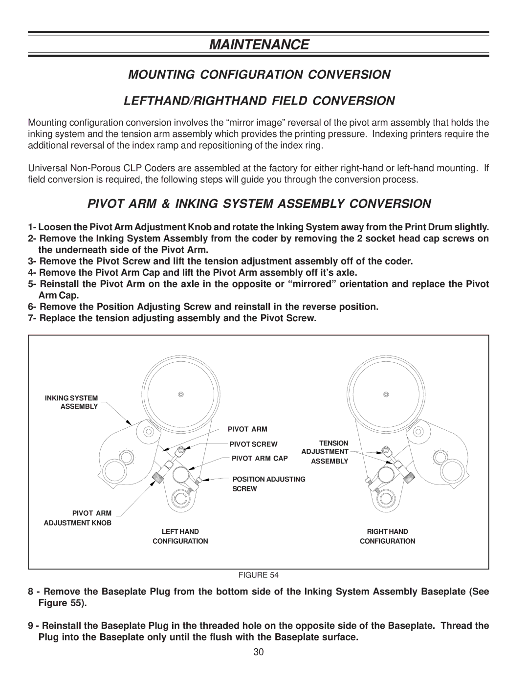 Universal Laser Systems CLP-100NI-NPRT manual Pivot ARM & Inking System Assembly Conversion 