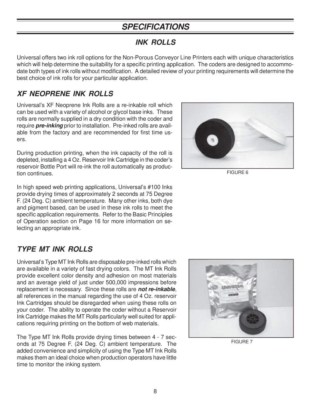 Universal Laser Systems CLP-100NI-NPRT manual XF Neoprene INK Rolls, Type MT INK Rolls 