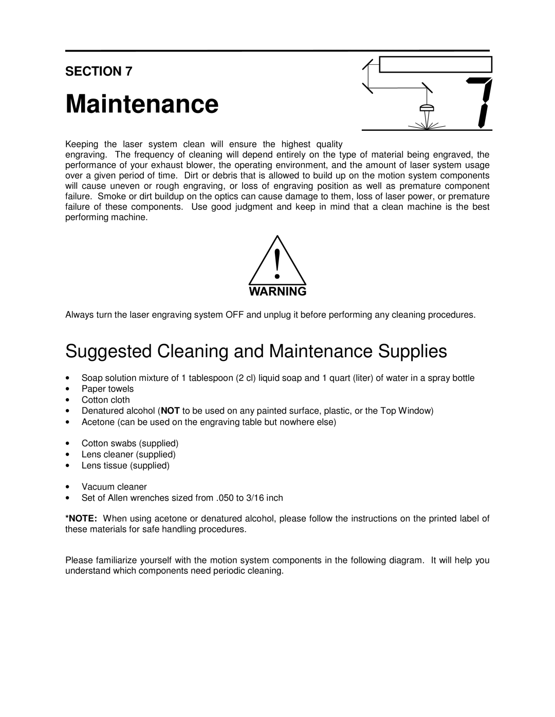 Universal Laser Systems X2-600, X-600 manual Suggested Cleaning and Maintenance Supplies 