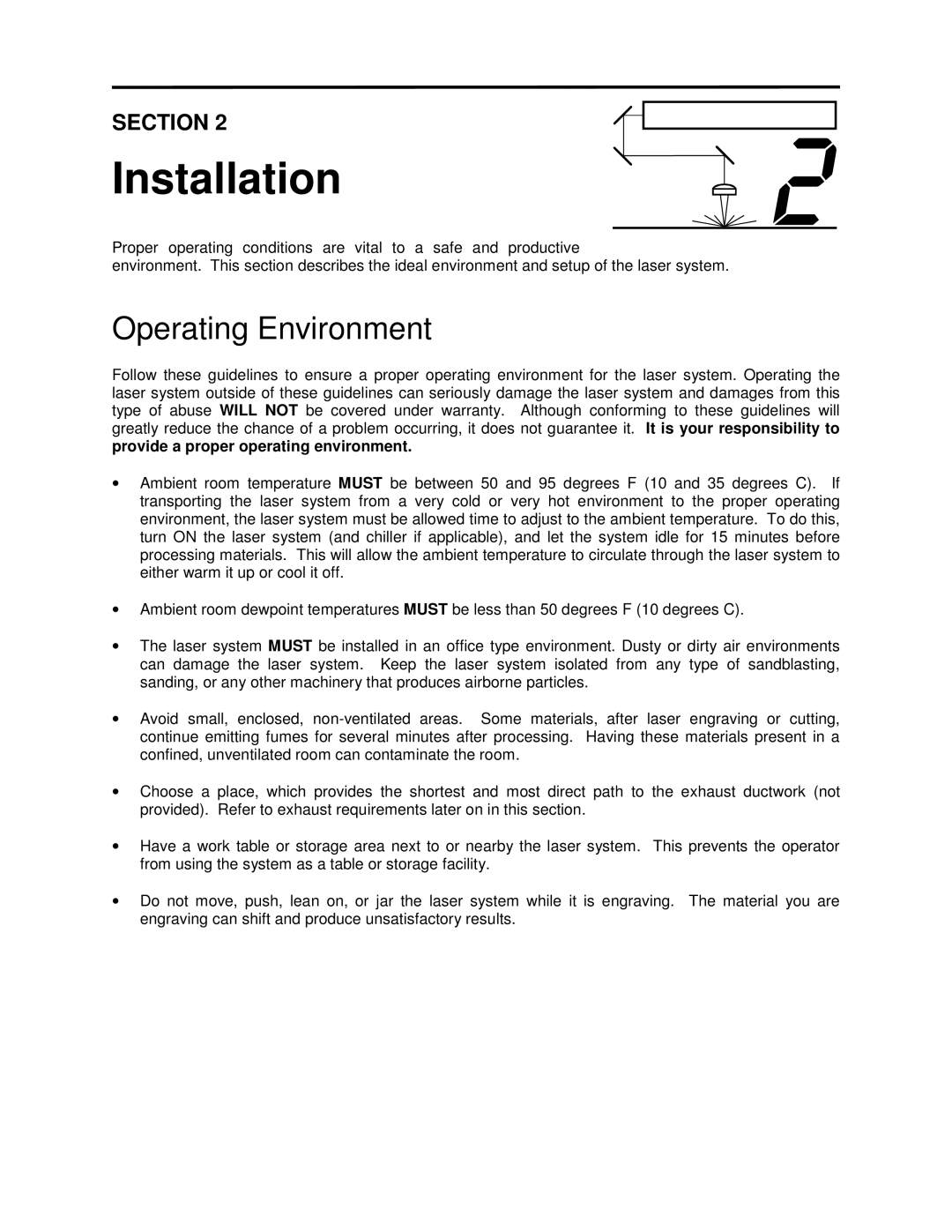 Universal Laser Systems X-600, X2-600 manual Installation, Operating Environment 