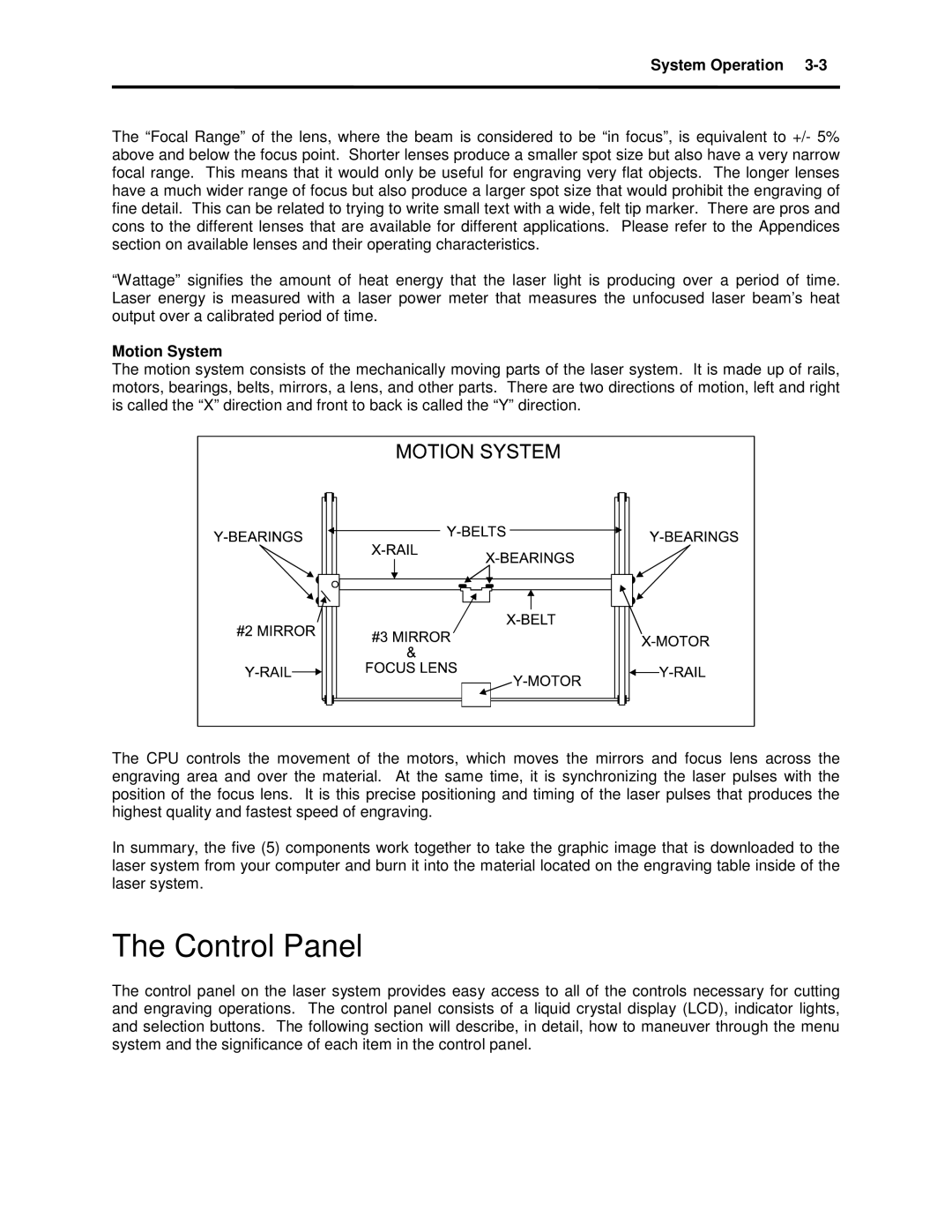 Universal Laser Systems X-600, X2-600 manual Control Panel, System Operation, Motion System 