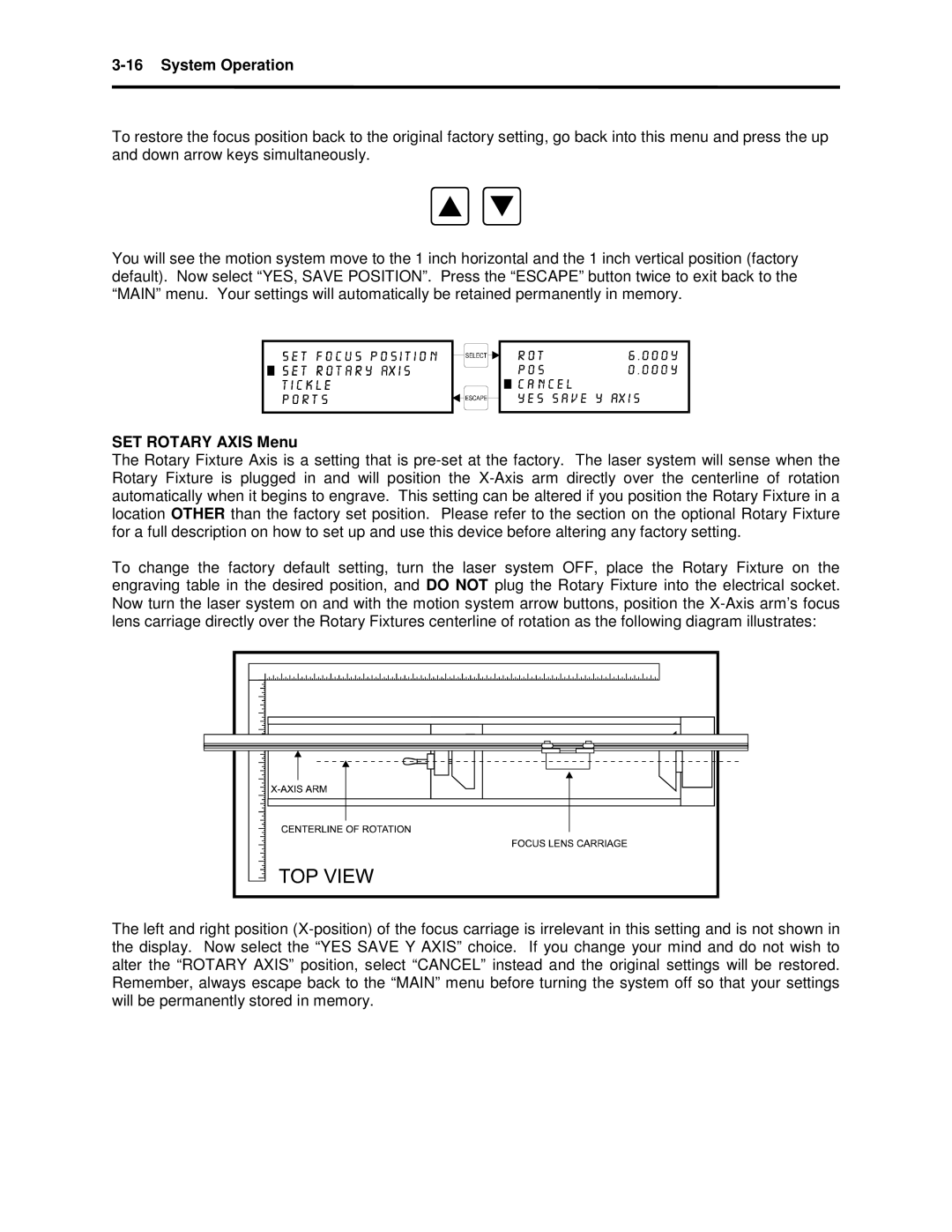 Universal Laser Systems X2-600, X-600 manual System Operation, SET Rotary Axis Menu 