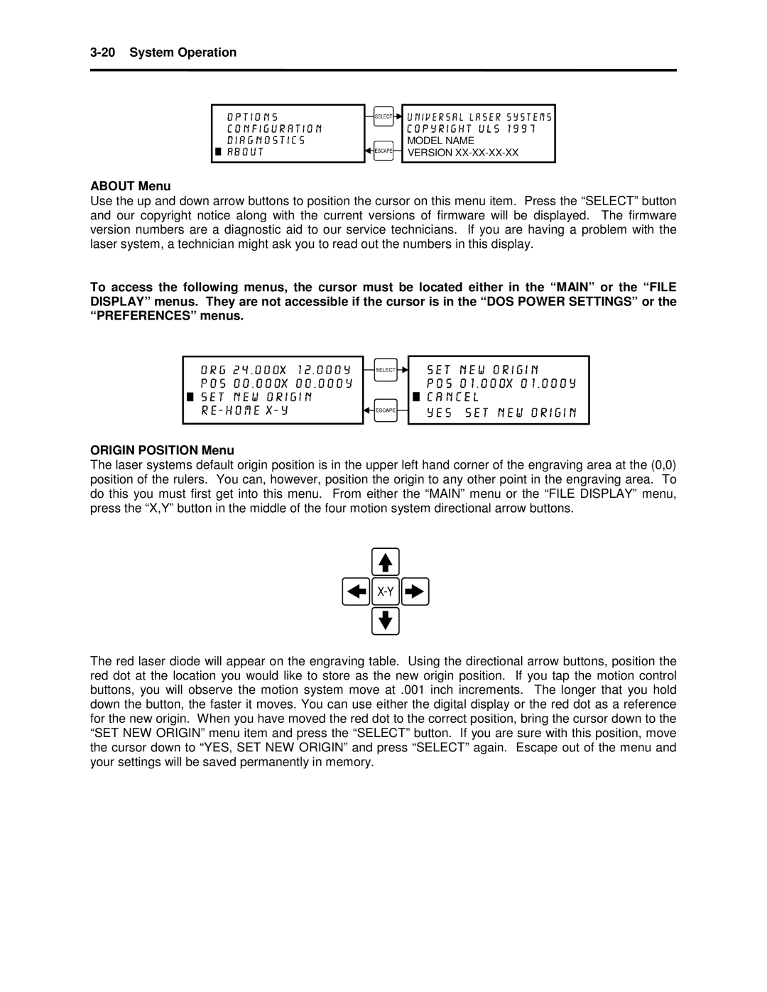 Universal Laser Systems X2-600, X-600 manual About Menu 