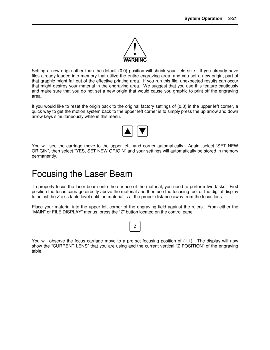 Universal Laser Systems X-600, X2-600 manual Focusing the Laser Beam 