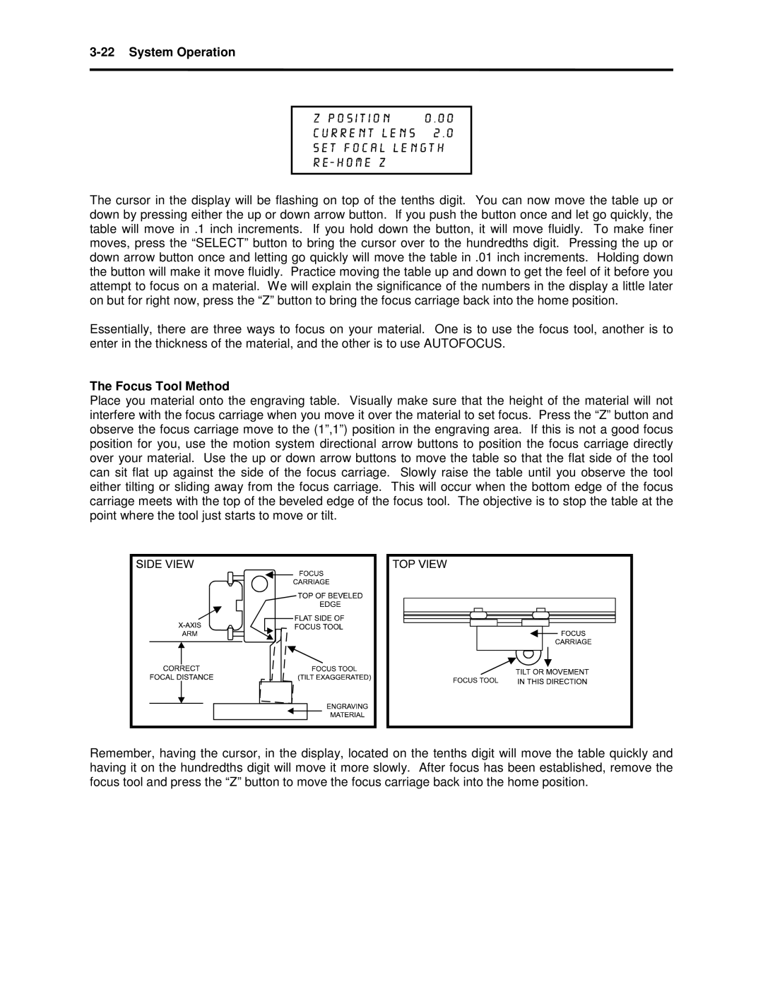 Universal Laser Systems X2-600, X-600 manual Focus Tool Method 