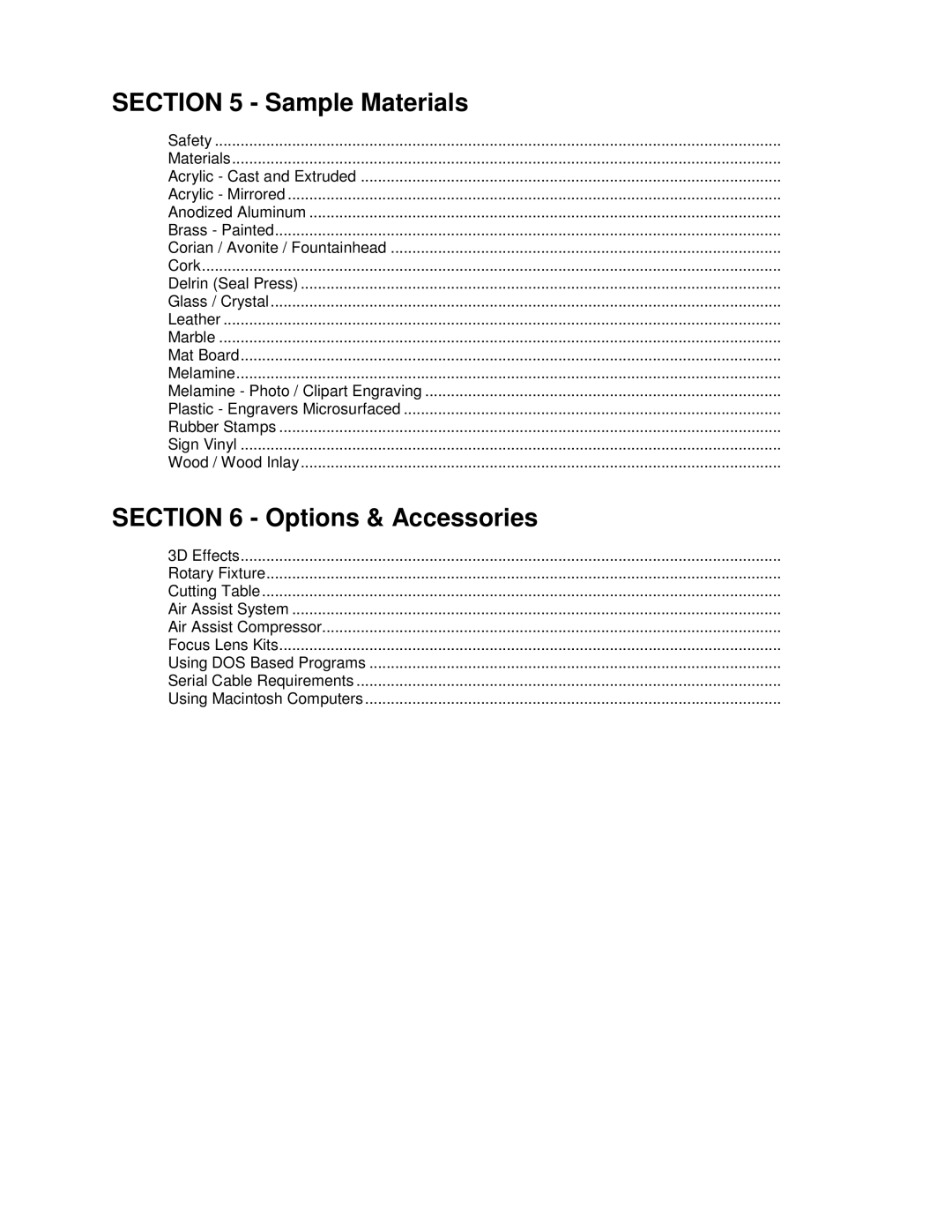 Universal Laser Systems X-600, X2-600 manual Sample Materials 