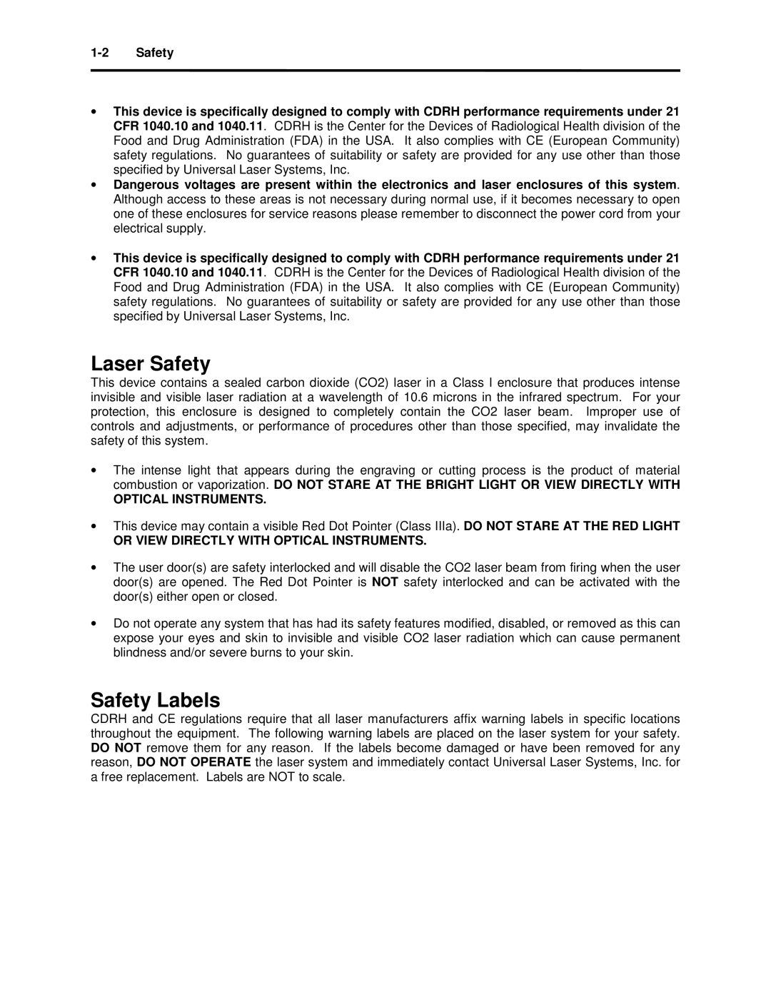 Universal Laser Systems X-600, X2-600 manual Laser Safety 