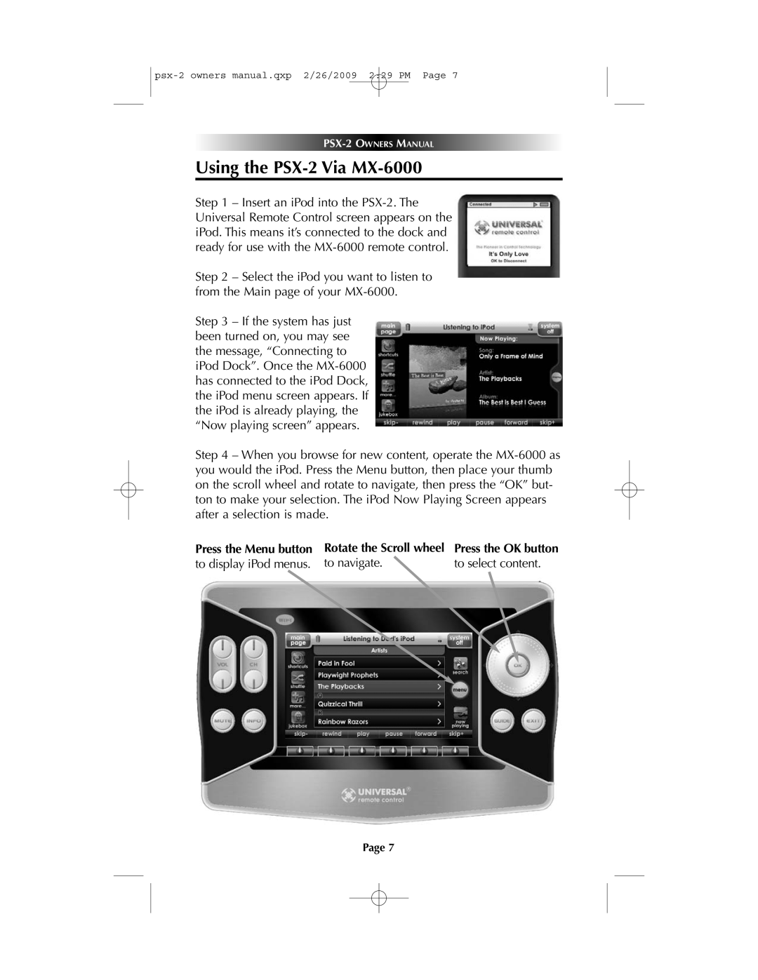 Universal owner manual Using the PSX-2 Via MX-6000 