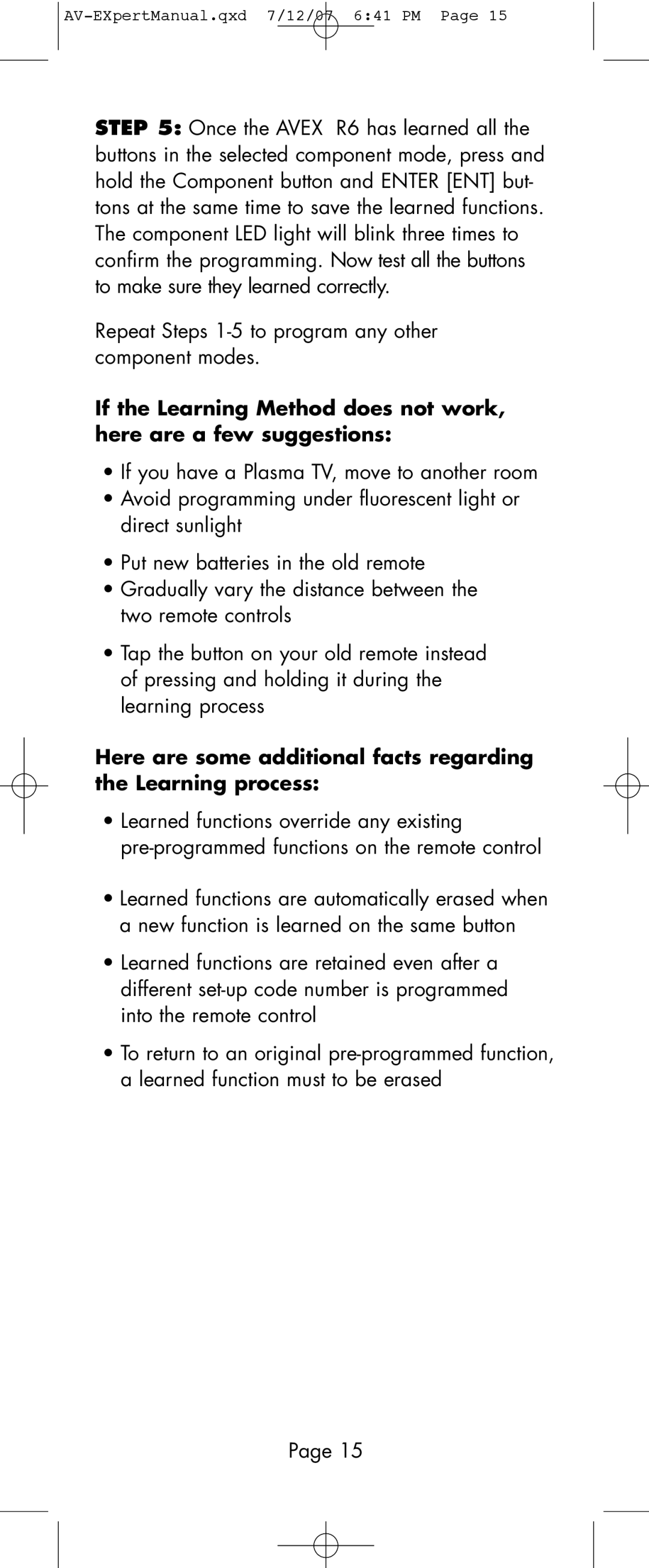 Universal Remote Control AVEX R6 manual AV-EXpertManual.qxd 7/12/07 641 PM 