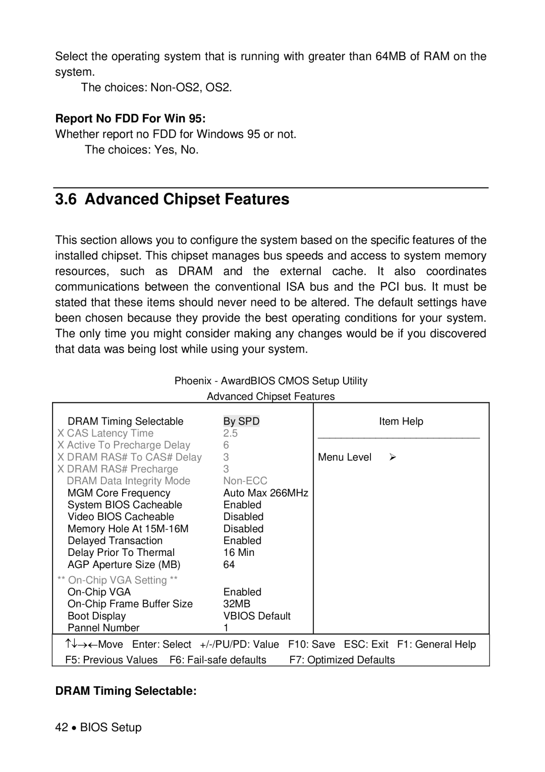 Universal Remote Control M-855 user manual Advanced Chipset Features, Report No FDD For Win, Dram Timing Selectable 