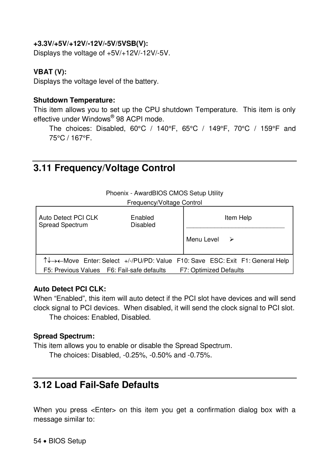 Universal Remote Control M-855 user manual Frequency/Voltage Control, Load Fail-Safe Defaults, Vbat 