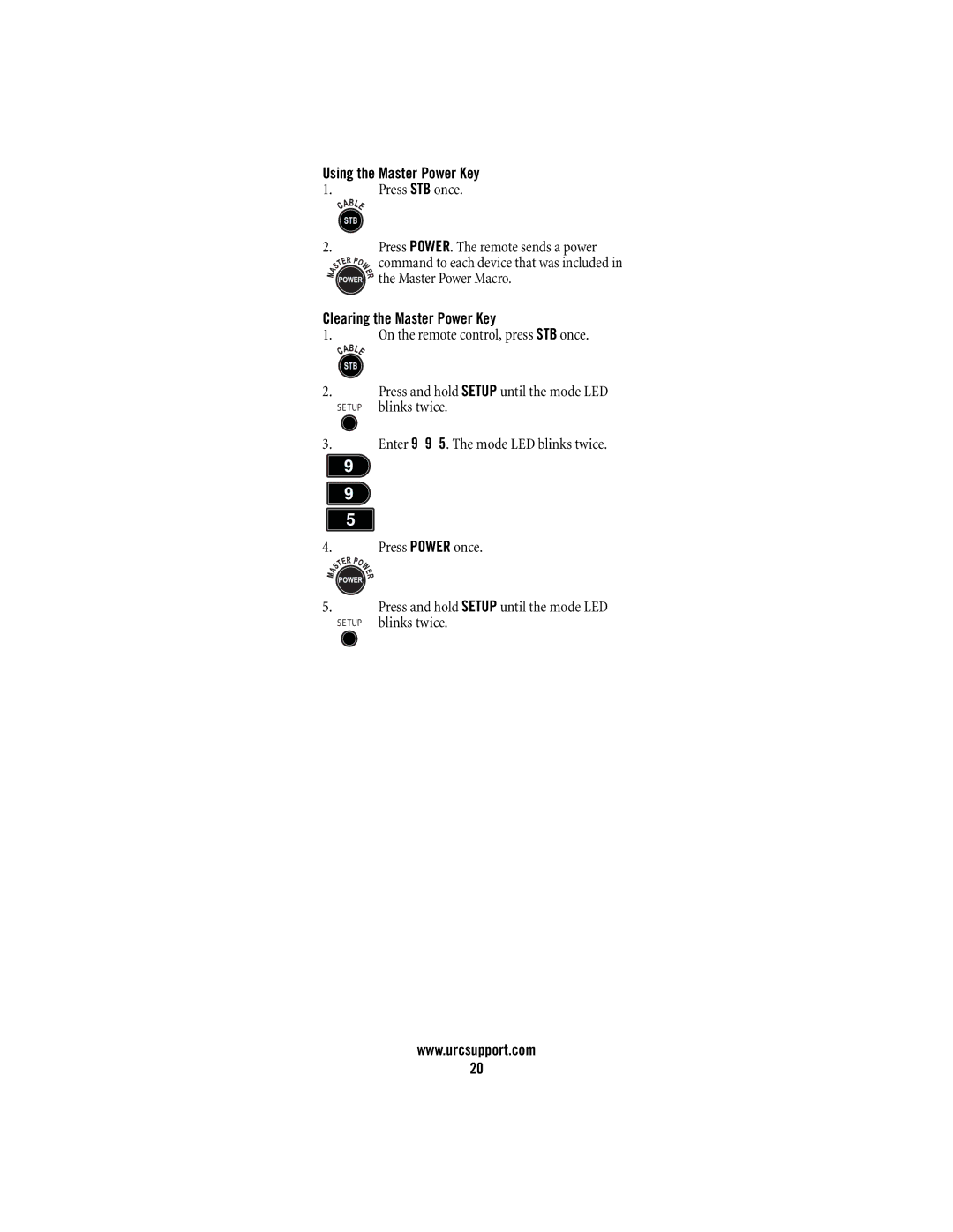 Universal Remote Control M2056-C manual Using the Master Power Key, Clearing the Master Power Key 