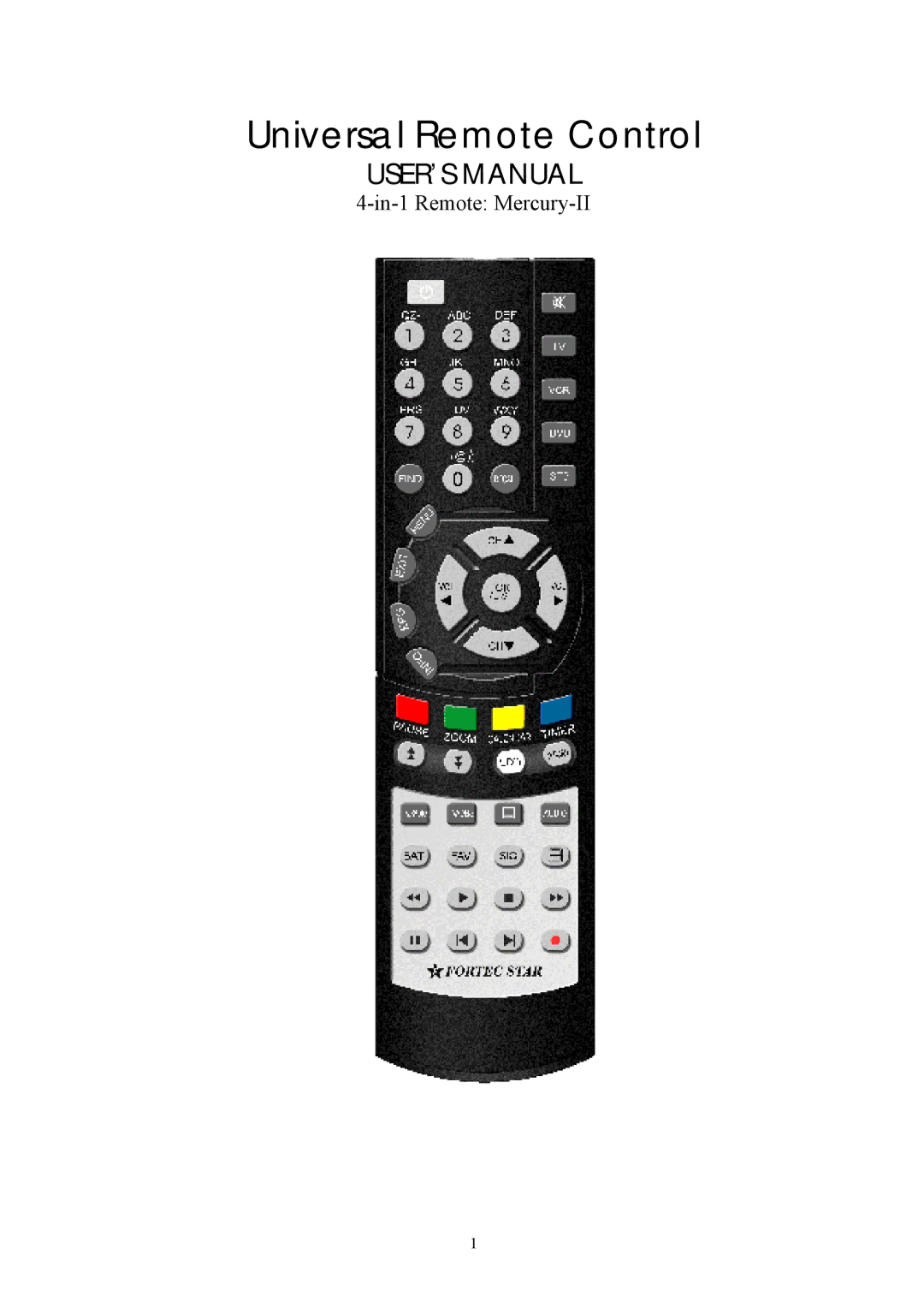 Universal Remote Control Mercury-II user manual Universal Remote Control 