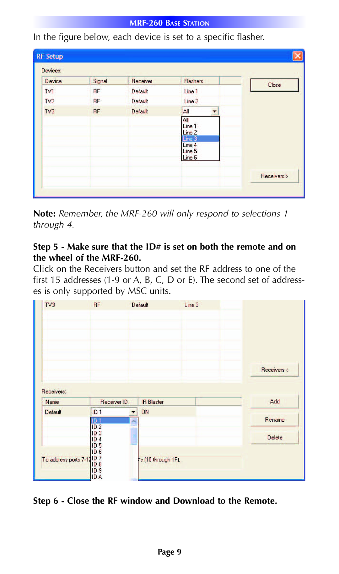 Universal Remote Control MRF-260 installation manual Figure below, each device is set to a specific flasher 