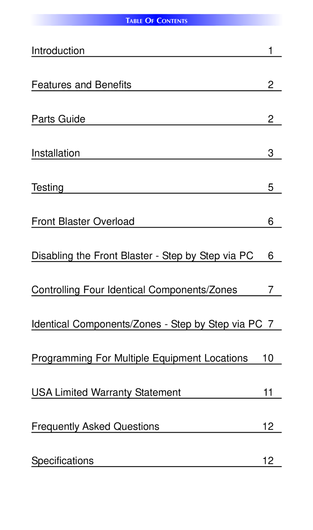 Universal Remote Control MRF-260 installation manual Table of Contents 