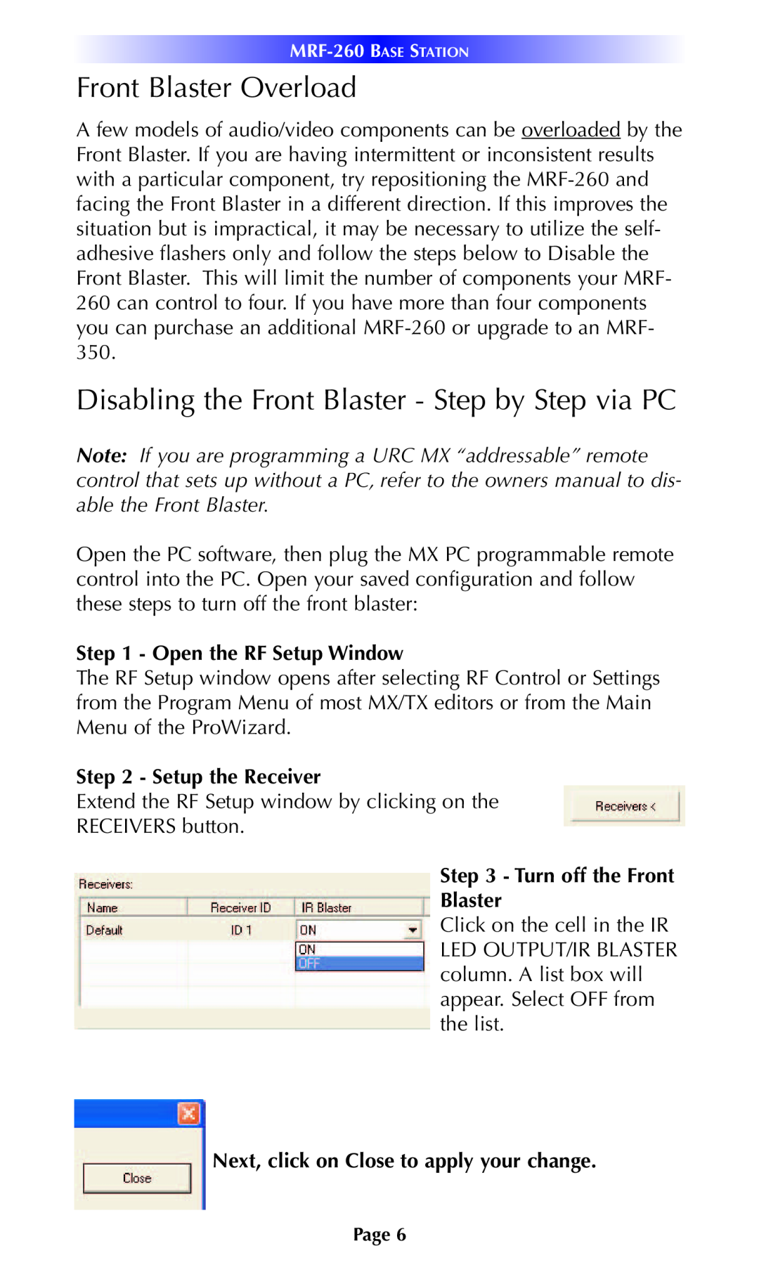 Universal Remote Control MRF-260 Front Blaster Overload, Disabling the Front Blaster - Step by Step via PC 