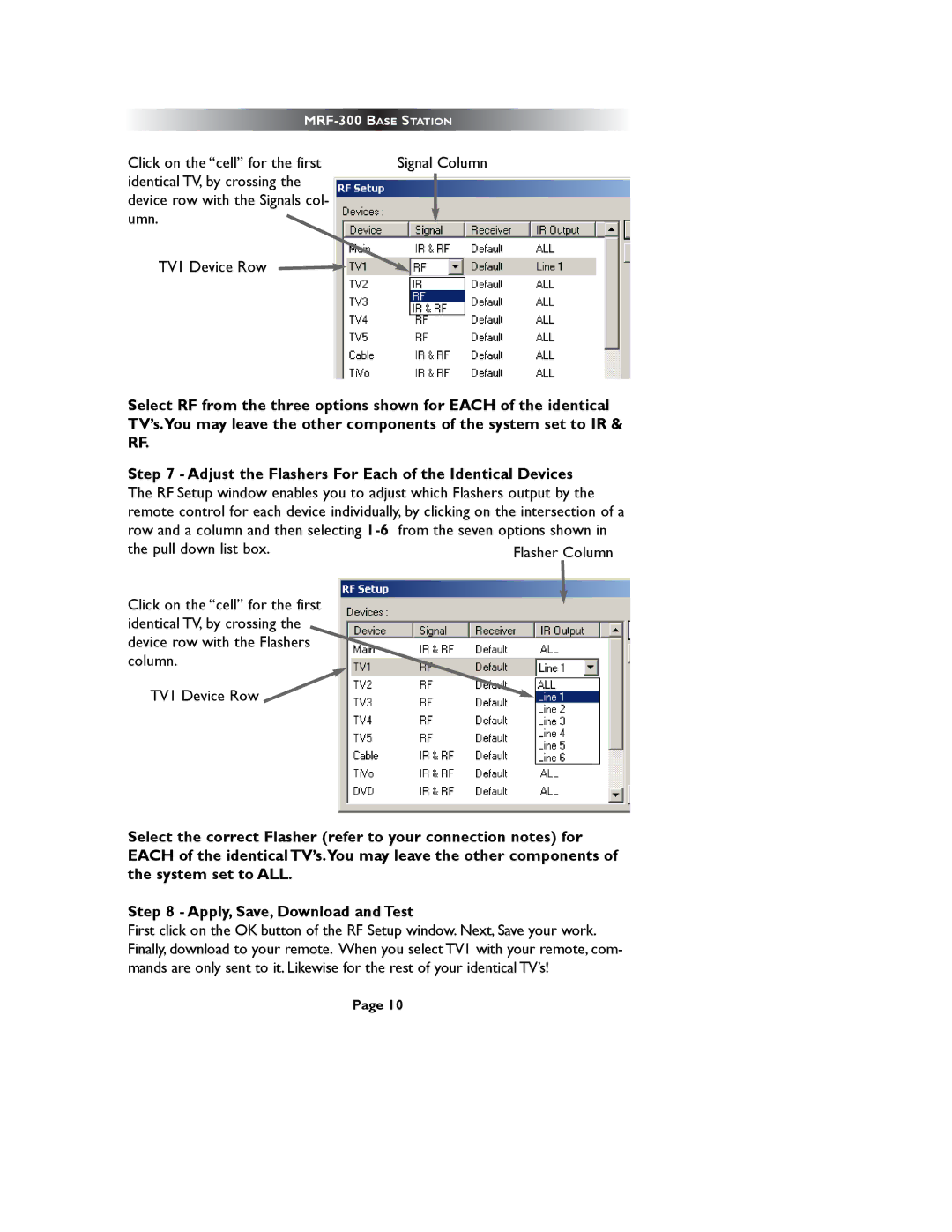 Universal Remote Control MRF-300/RFX150 installation manual Click on the cell for the first 