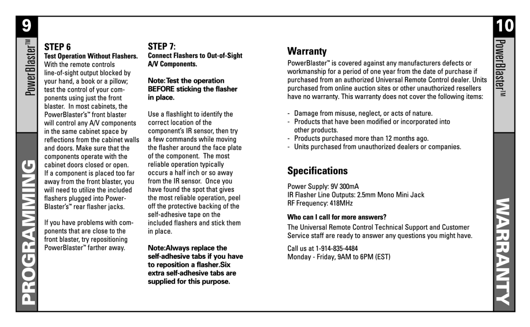 Universal Remote Control MRF100B manual Warranty 