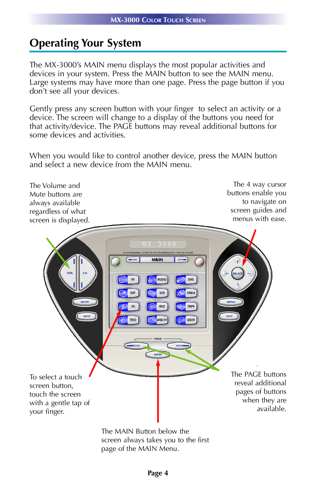 Universal Remote Control MX-3000 owner manual Operating Your System 