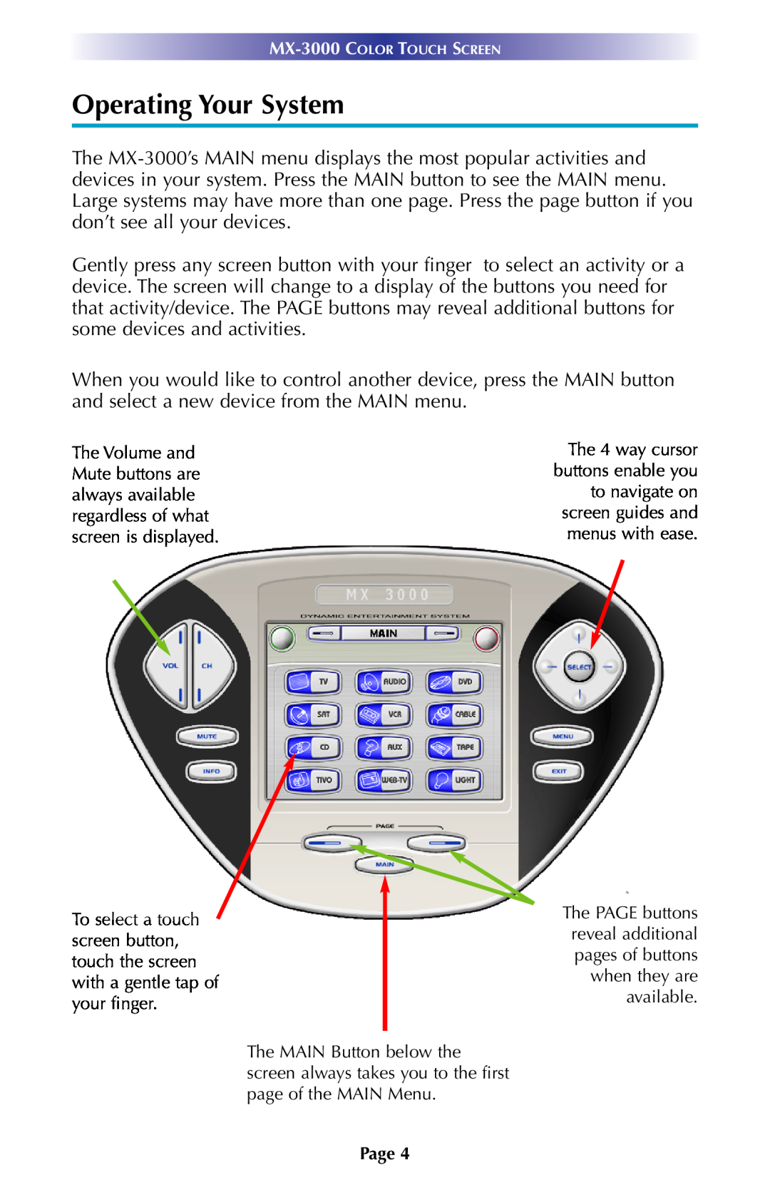 Universal Remote Control MX-3000 owner manual Operating Your System 