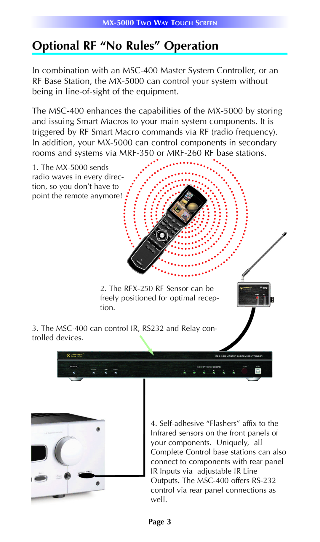 Universal Remote Control MX-5000 manual Optional RF No Rules Operation 