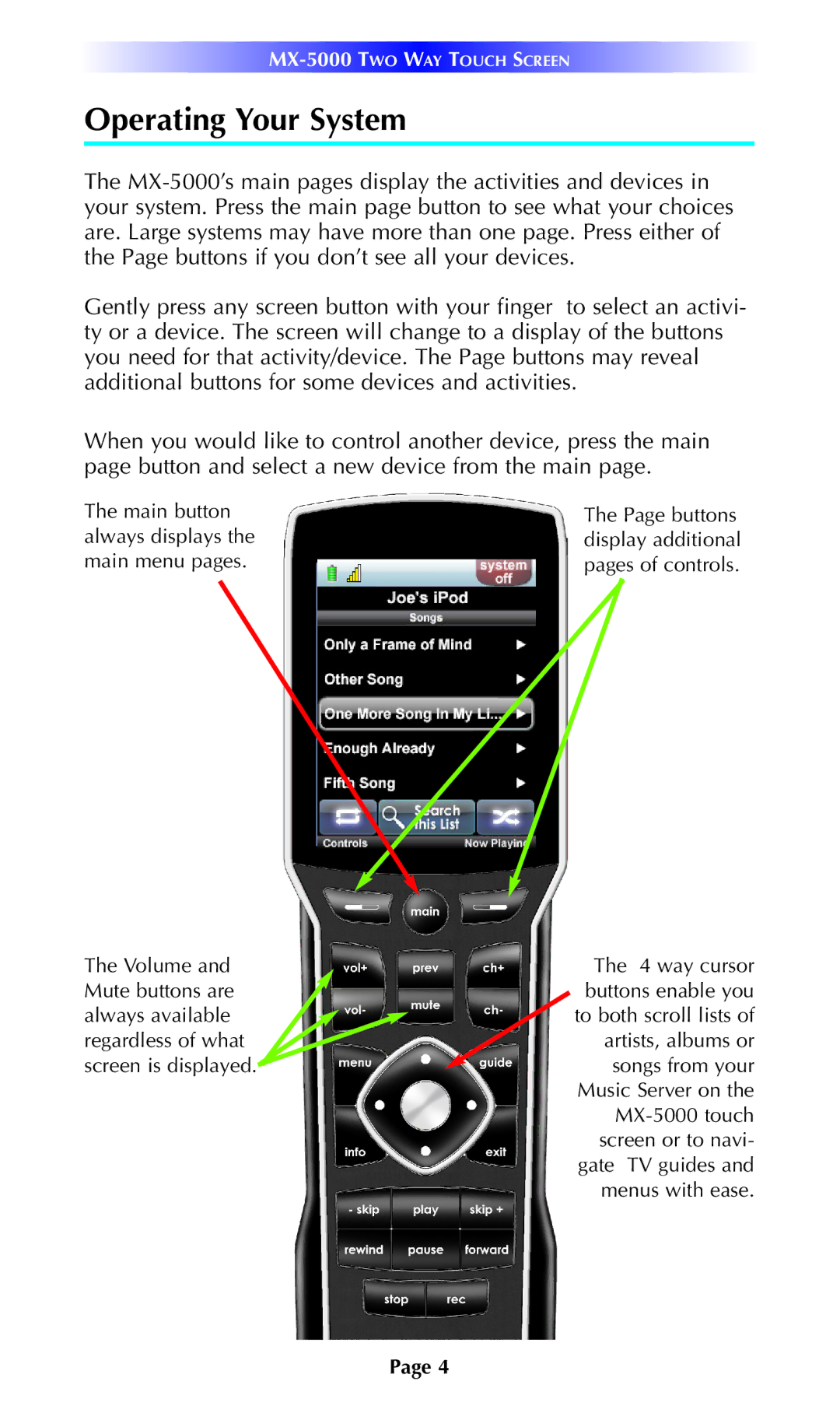 Universal Remote Control MX-5000 manual Operating Your System 