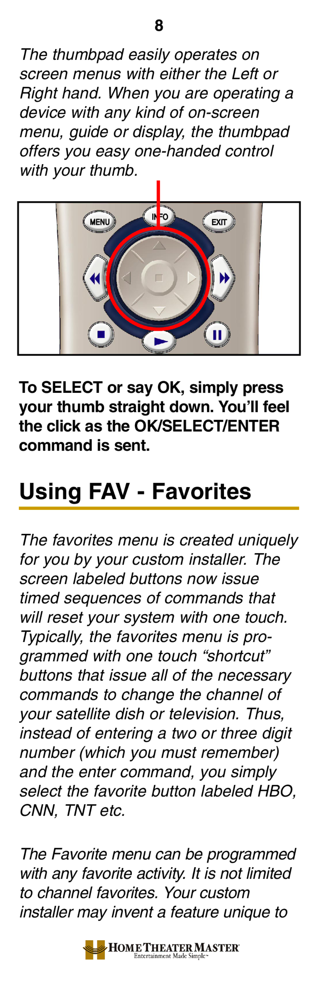 Universal Remote Control MX-800 manual Using FAV Favorites 