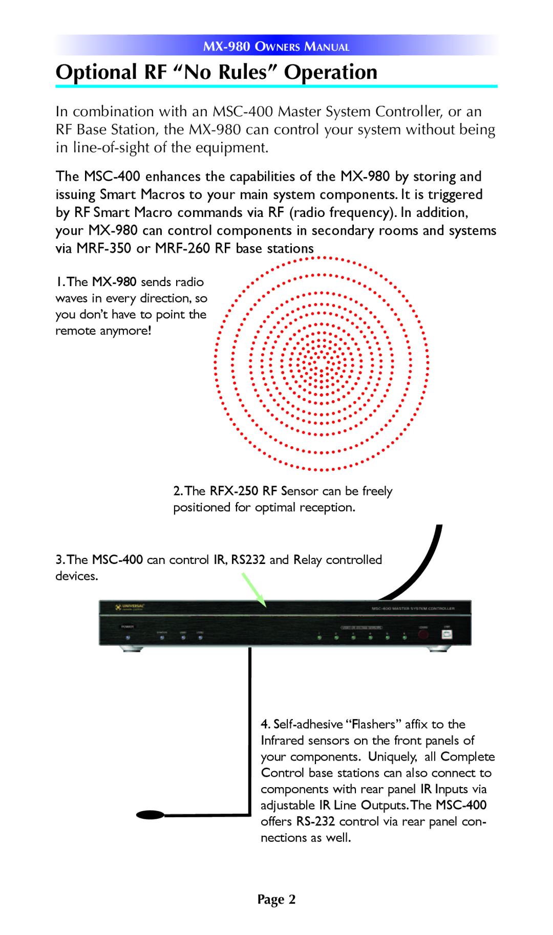 Universal Remote Control MX-980 manual Optional RF No Rules Operation 