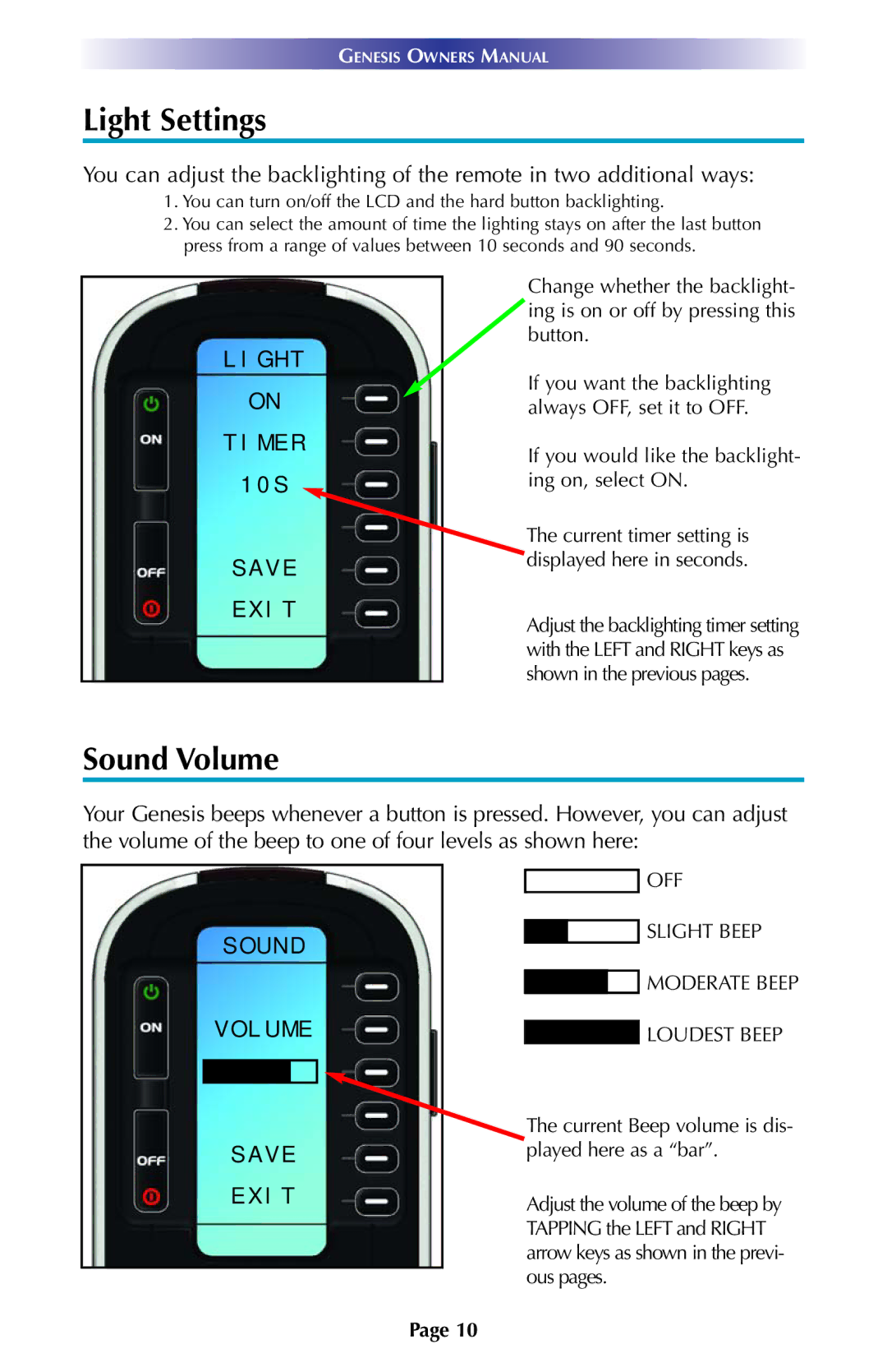 Universal Remote Control MX900 manual Light Settings, Sound Volume 