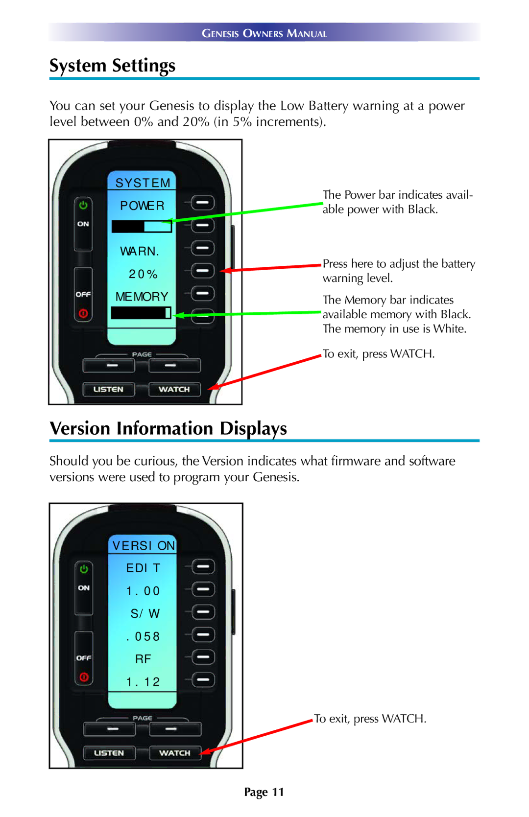 Universal Remote Control MX900 manual System Settings, Version Information Displays 