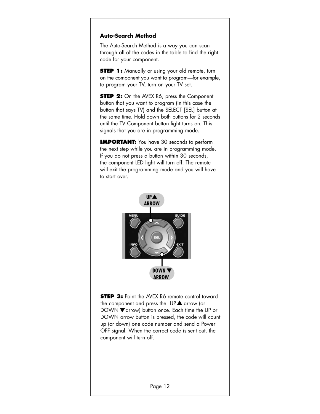 Universal Remote Control R6 manual Auto-Search Method, Arrow Down 