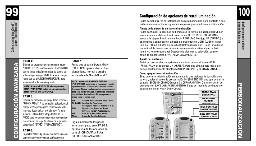 Universal Remote Control RF20 Configuración de opciones de retroiluminación, Ajuste de la duración de la retroiluminación 