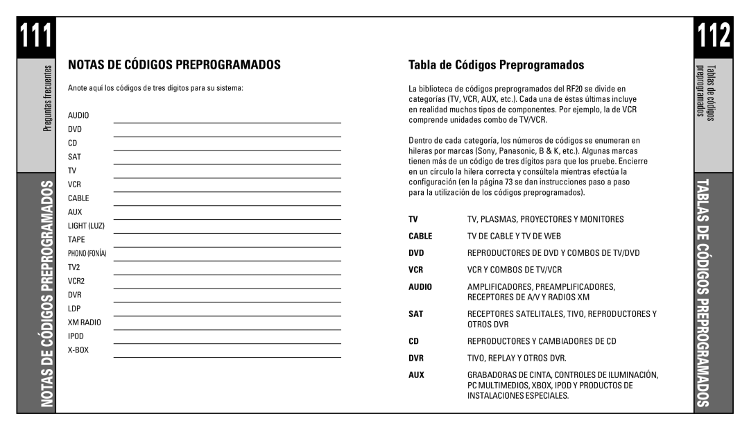 Universal Remote Control RF20 manual Tabla de Códigos Preprogramados, Preguntas frecuentes 