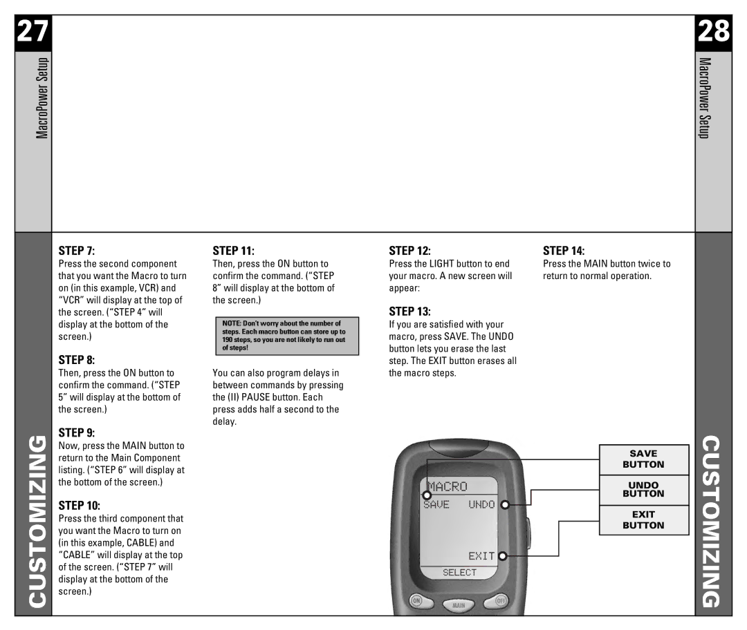 Universal Remote Control RF30 manual MacroPower Setup 