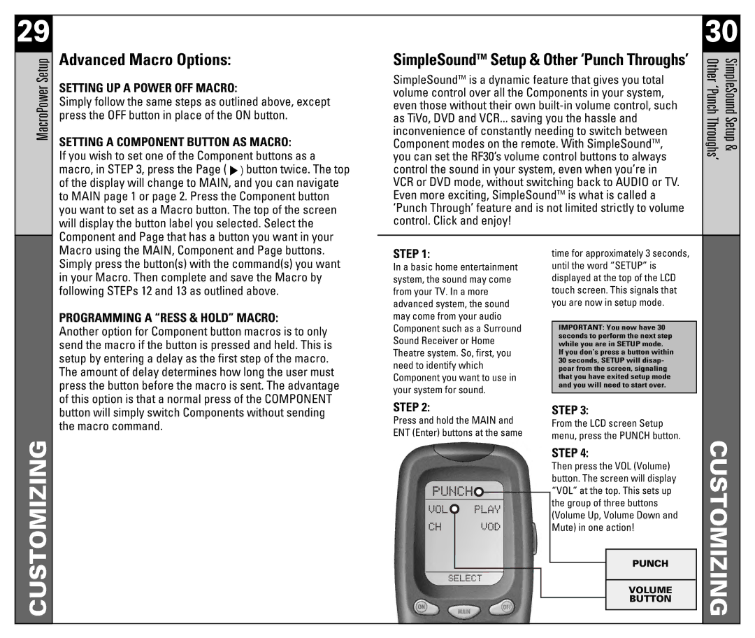 Universal Remote Control RF30 manual Advanced Macro Options, Setting UP a Power OFF Macro 