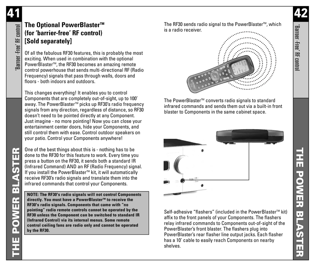 Universal Remote Control RF30 manual Power Blaster 