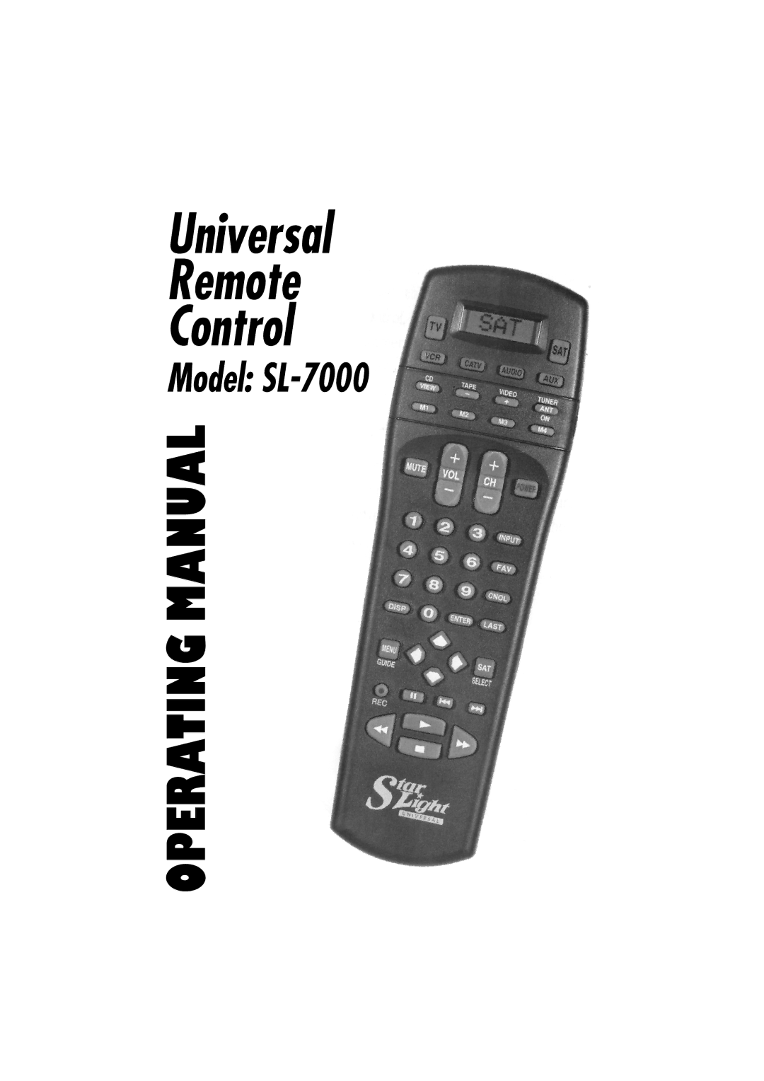 Universal Remote Control SL-7000 manual Universal Remote Control 