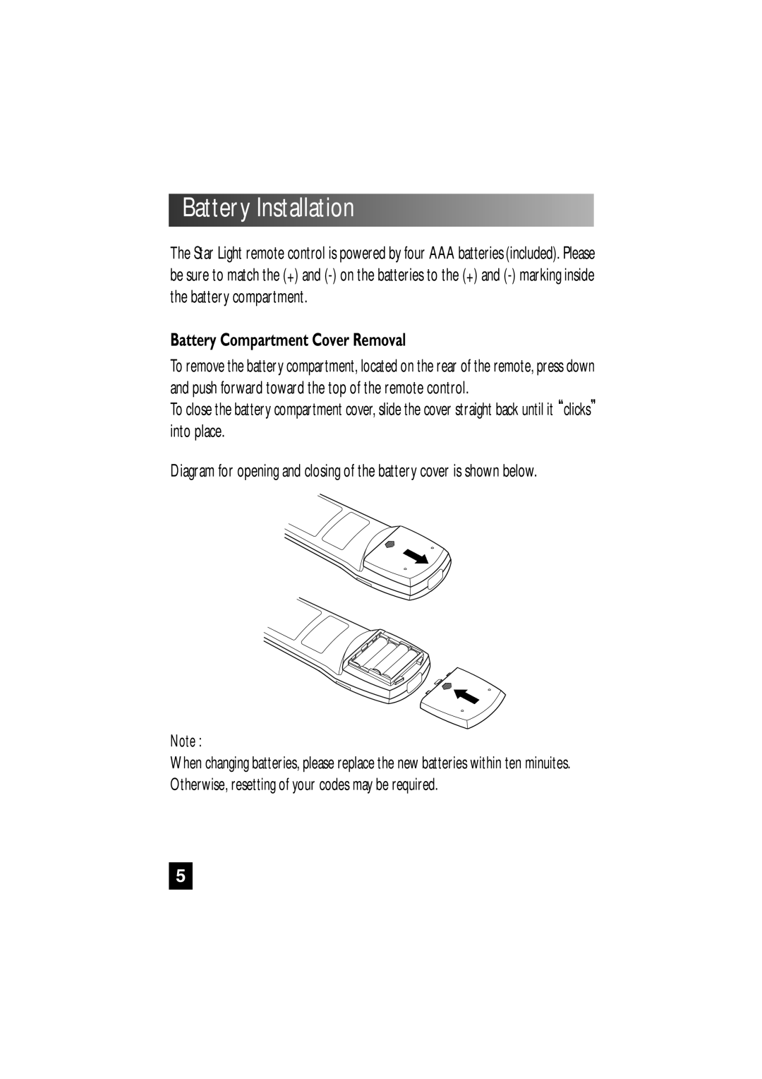 Universal Remote Control SL-7000 manual Battery Installation, Battery Compartment Cover Removal 