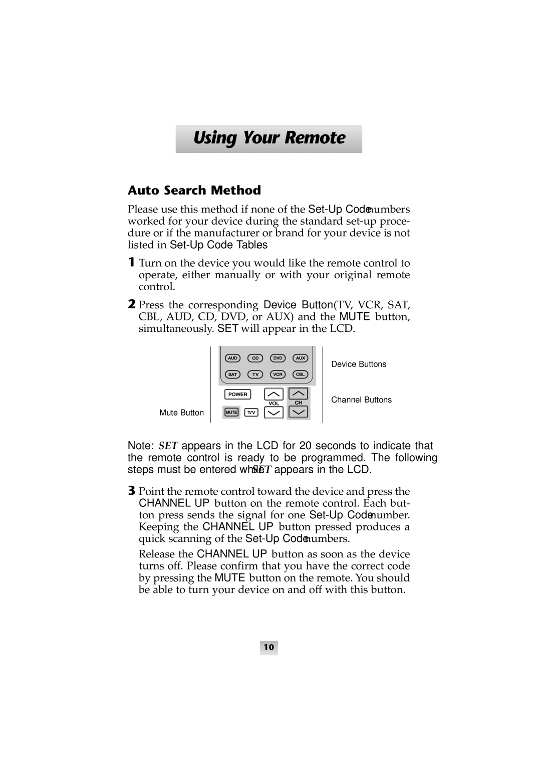 Universal Remote Control SL-8000 manual Auto Search Method 