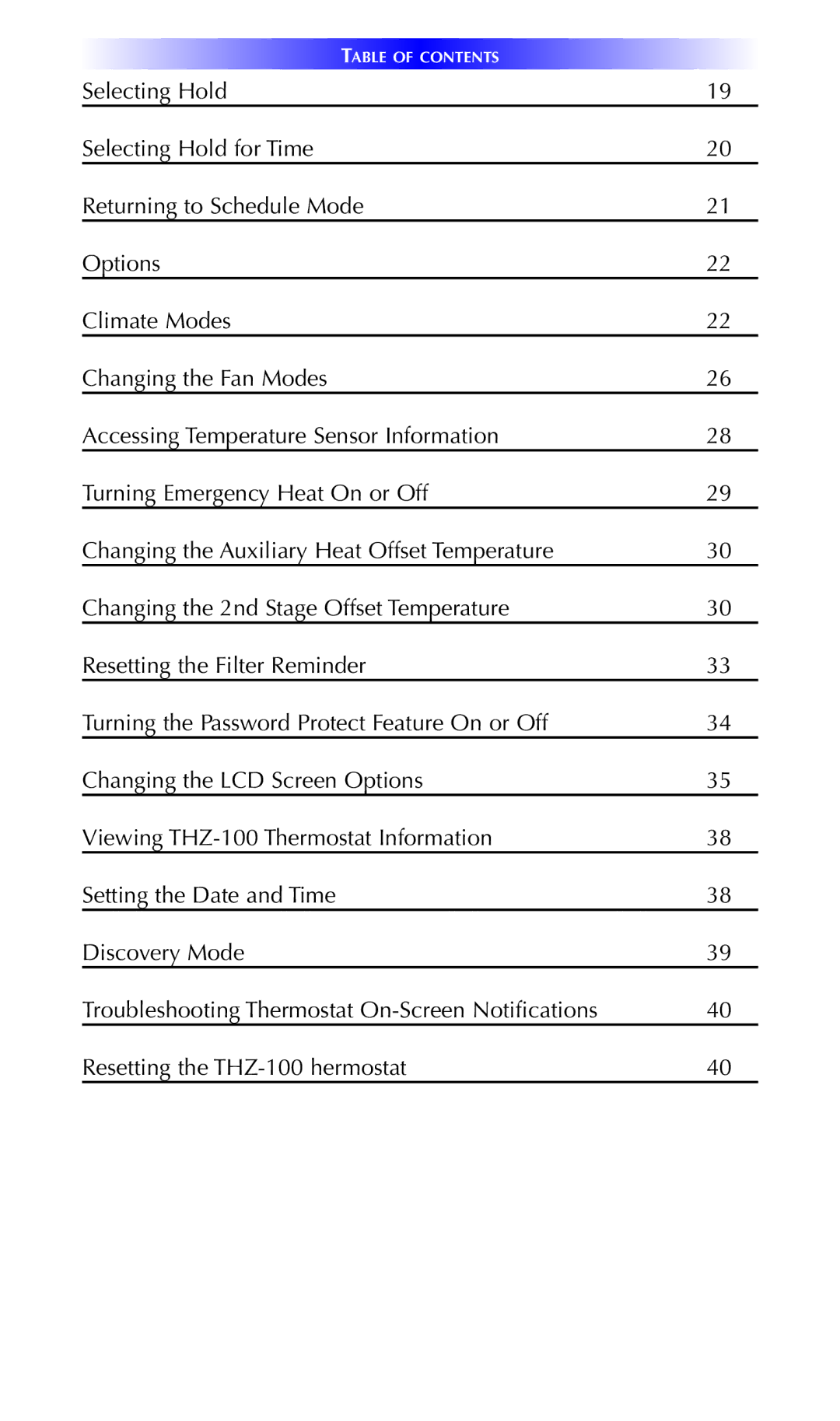 Universal Remote Control THZ-100 owner manual Table of Contents 