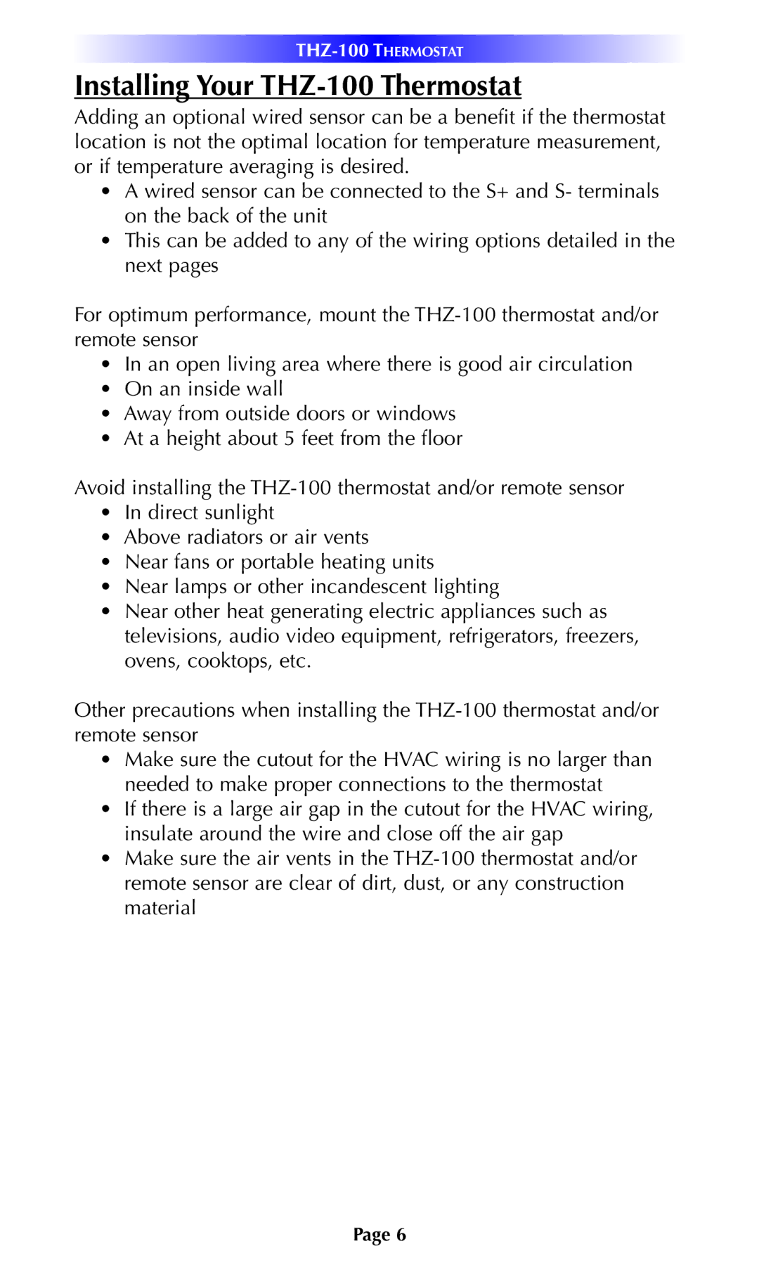 Universal Remote Control owner manual Installing Your THZ-100 Thermostat 